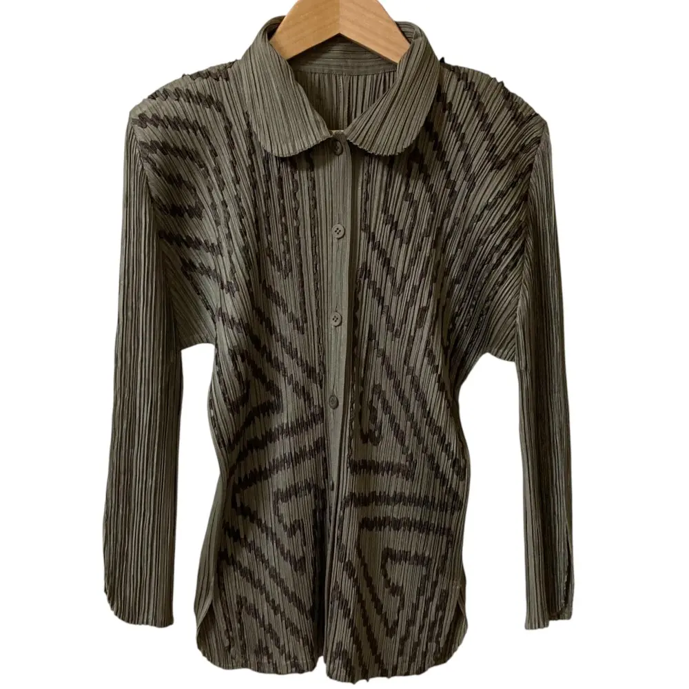 PLEATS PLEASE ISSEY MIYAKE プリーツプリーズ イッセイミヤケ 総柄 ブラウス PP41-JJ745 サイズ4 カーキ