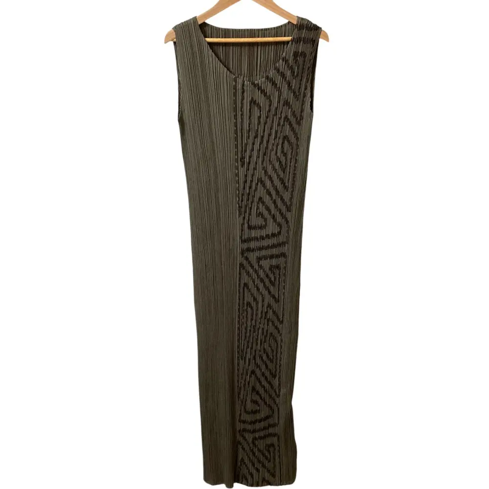 PLEATS PLEASE ISSEY MIYAKE プリーツプリーズ イッセイミヤケ 総柄 ノースリーブロングワンピース PP41-JH744 サイズ4 カーキ