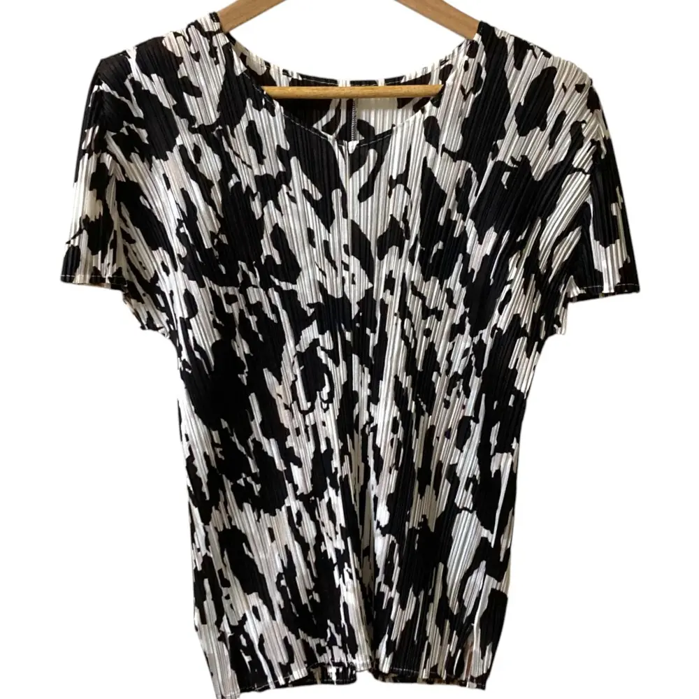 PLEATS PLEASE ISSEY MIYAKE プリーツプリーズ イッセイミヤケ Vネック カットソー PP41-JK782 サイズ3 ブラウン ホワイト