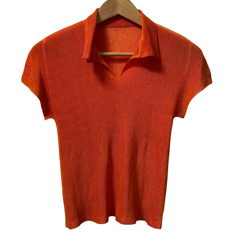 PLEATS PLEASE ISSEY MIYAKE プリーツプリーズ イッセイミヤケ 半袖 オープンカラー カットソー サイズ3 オレンジ