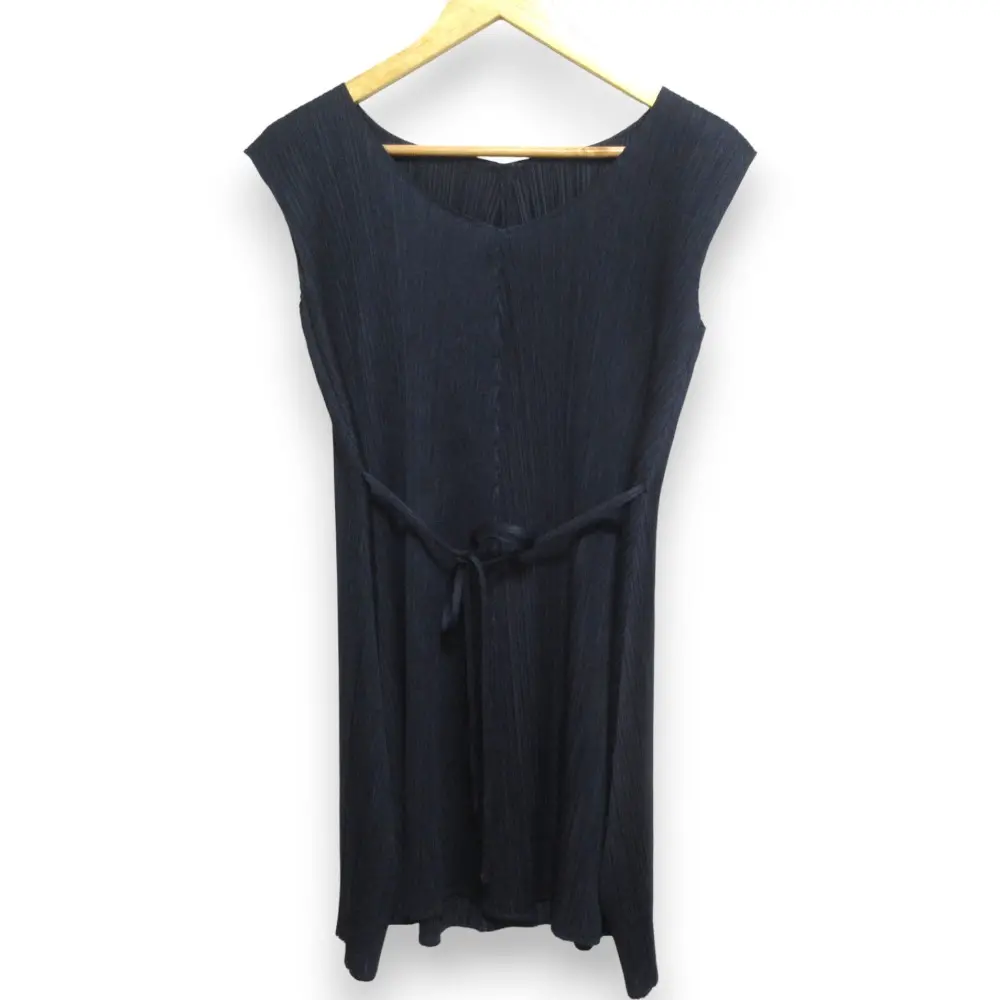PLEATS PLEASE ISSEY MIYAKE プリーツプリーズ イッセイミヤケ ノースリーブ Aラインチュニックワンピース ネイビー