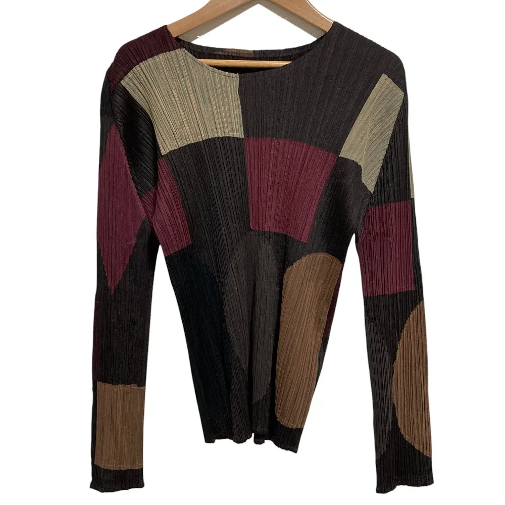 PLEATS PLEASE プリーツプリーズ イッセイミヤケ カラーブロック ロングスリーブ カットソー PP43-JK831 size4 ブラウン