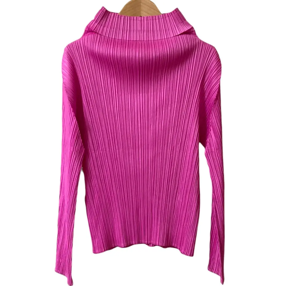 PLEATS PLEASE プリーツプリーズ イッセイミヤケ ハイネック ロングスリーブ カットソー PP41-JK142 サイズ3 ショッキングピンク