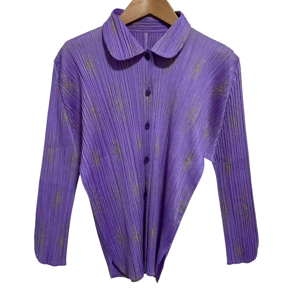 PLEATS PLEASE ISSEY MIYAKE プリーツプリーズ イッセイミヤケ フラワー エンブロイダリーシャツ PP51-JJ887 size4 パープル