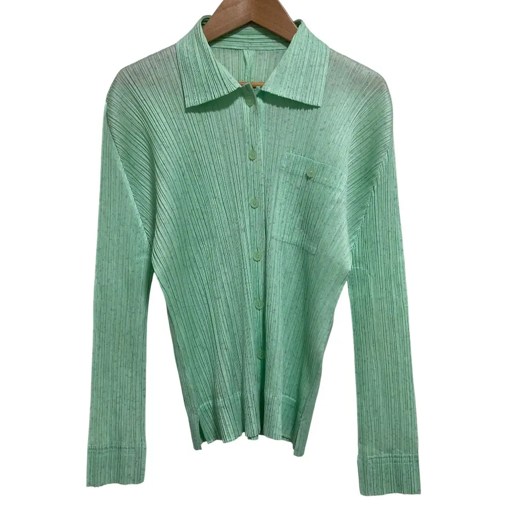 PLEATS PLEASE ISSEY MIYAKE プリーツプリーズ イッセイミヤケ ロングスリーブシャツ ブラウス PP81-JJ164 size3 ライトグリーン