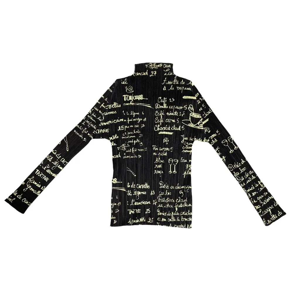 PLEATS PLEASE ISSEY MIYAKE プリーツプリーズ レシピメニュープリント ハイネックカットソー PP41-JK693 サイズ3 ブラウン