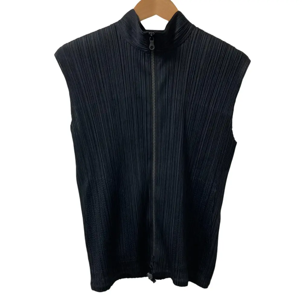 PLEATS PLEASE プリーツプリーズ イッセイミヤケ ジップアップベスト ノースリーブジャケット PP63-JE411 サイズ3 ブラック