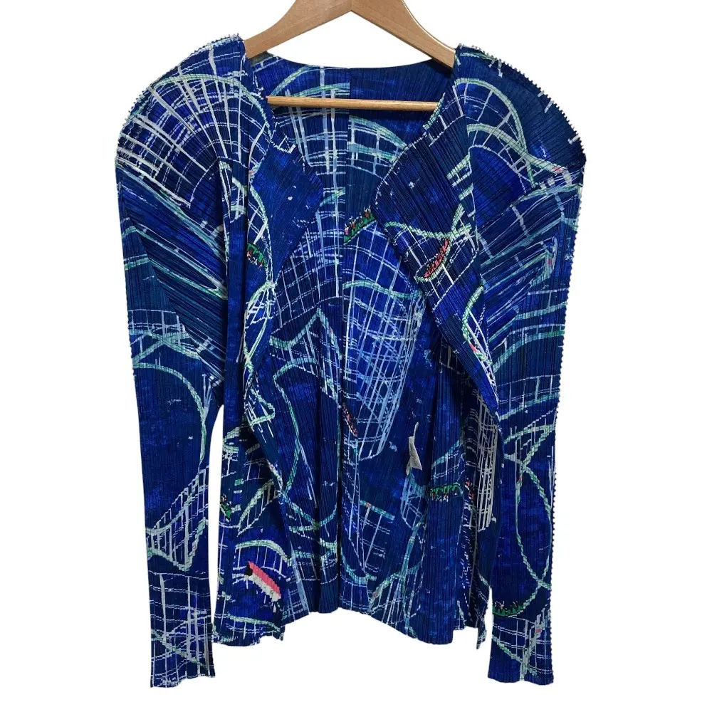 PLEATS PLEASE ISSEY MIYAKE プリーツプリーズ イッセイミヤケ ジェットコースター柄 カーディガン PP43-J0584 size3 ブルー