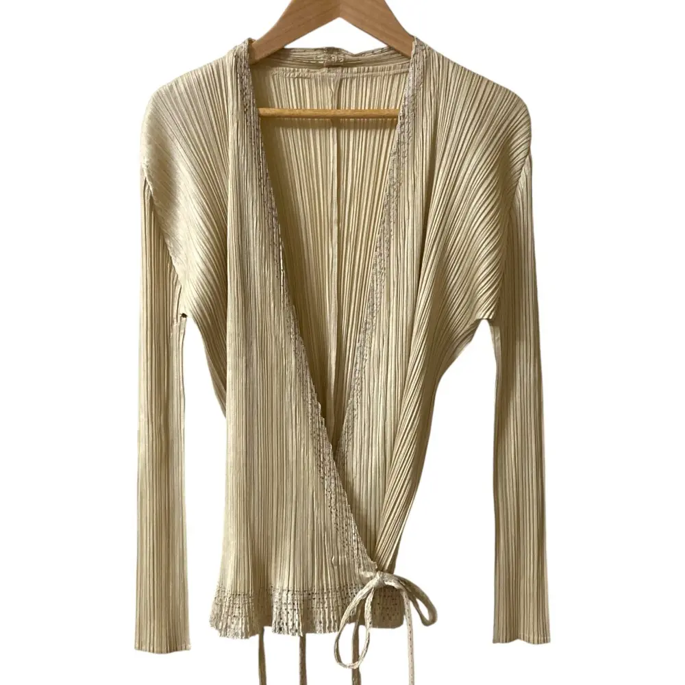 PLEATS PLEASE プリーツプリーズ イッセイミヤケ カットワークデザイン カシュクールカーディガン PP53-J0623 サイズ3 ベージュ