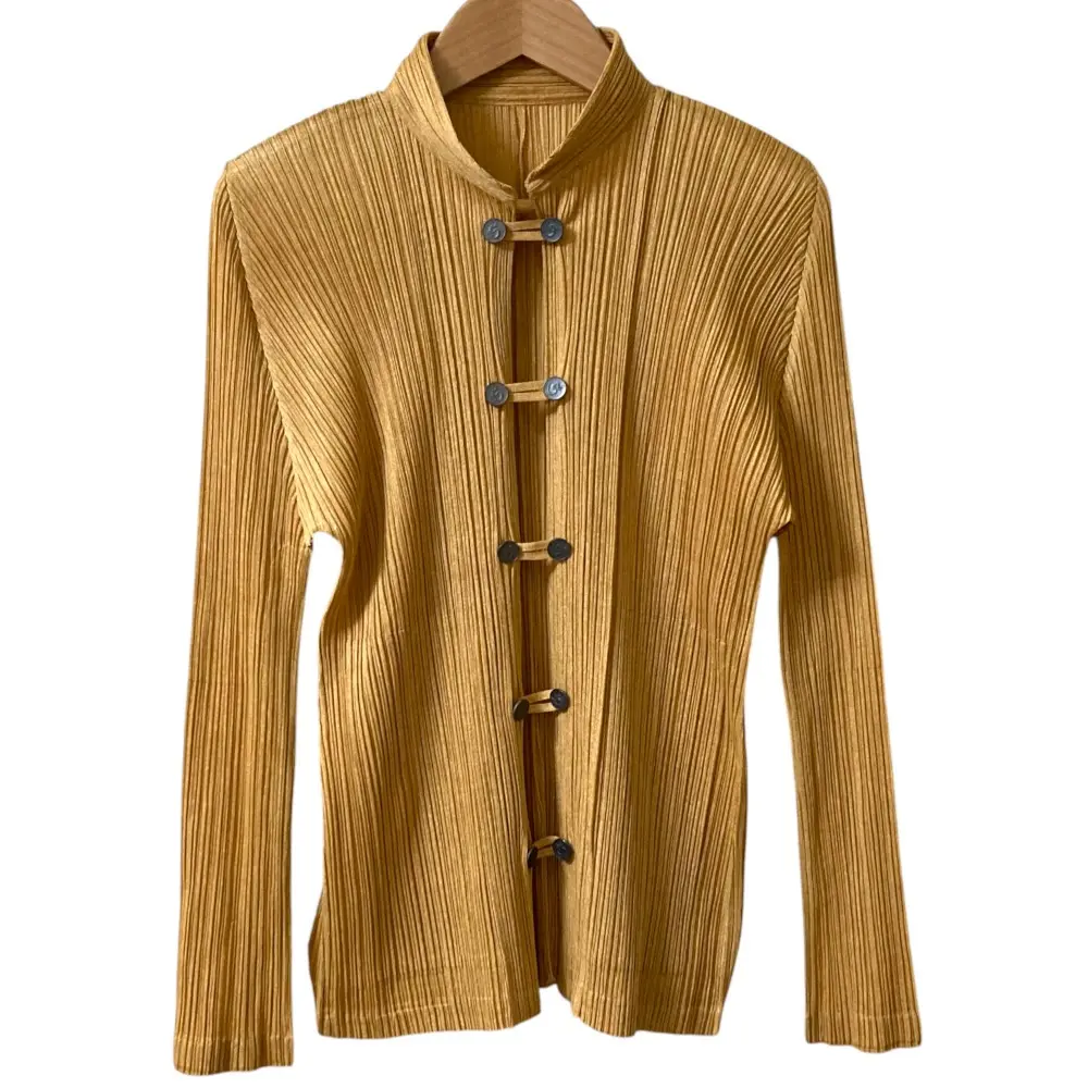 PLEATS PLEASE ISSEY MIYAKE プリーツプリーズ イッセイミヤケ チャイナシャツ ブラウス PP63-JD143 サイズ3 ゴールド