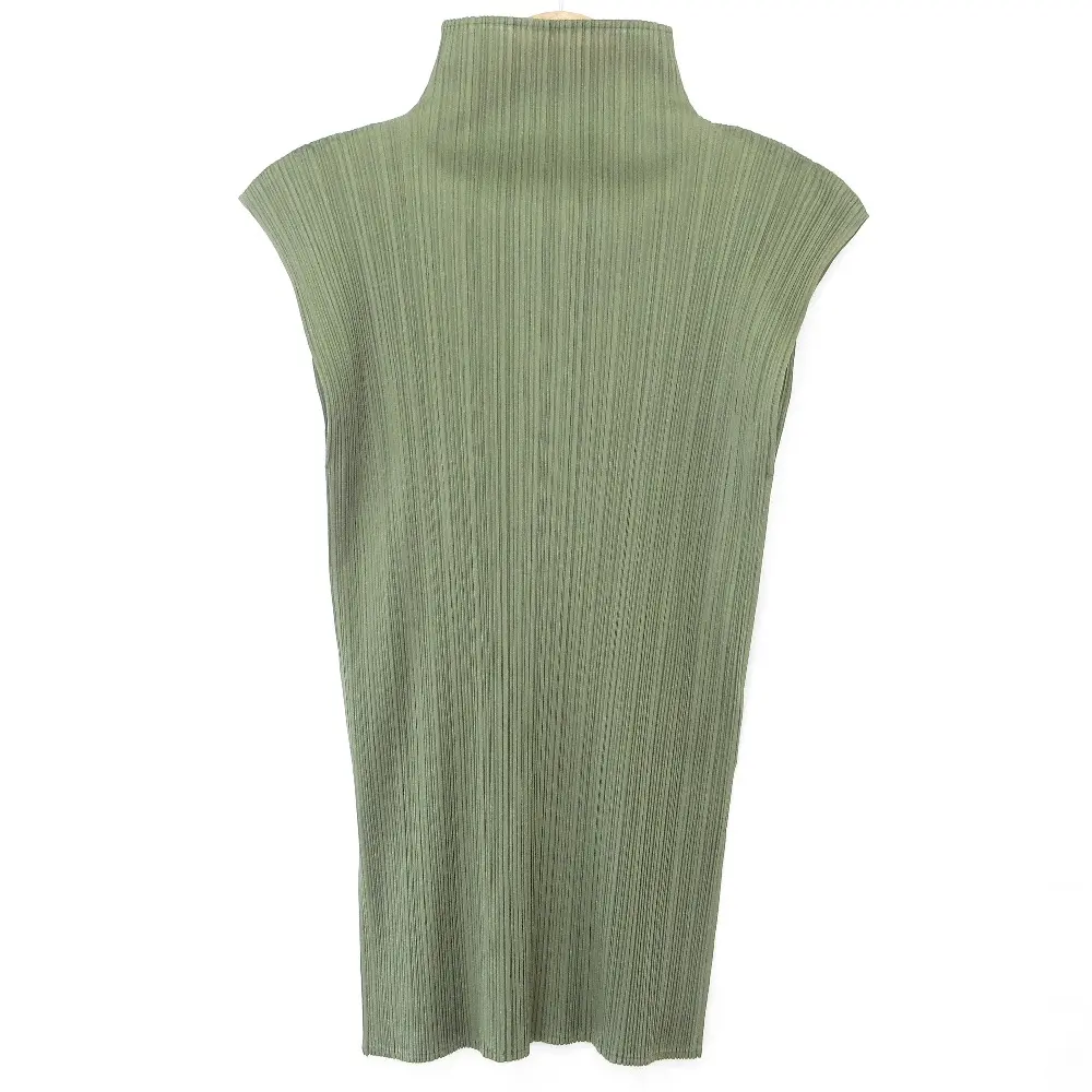 PLEATS PLEASE プリーツプリーズ イッセイミヤケ ハイネックノースリーブカットソー サイズ3 グリーン