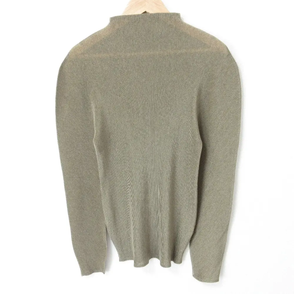 プリーツプリーズ イッセイミヤケ ロングスリーブ ハイネック ブラウス カットソー PP19-JK315 サイズ3 カーキ