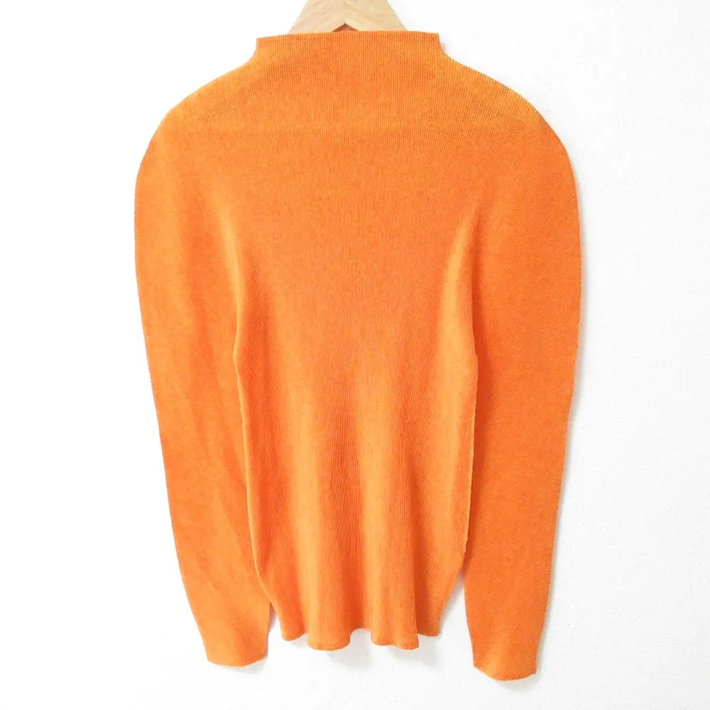 プリーツプリーズ イッセイミヤケ ロングスリーブ ハイネック ブラウス カットソー PP19-JK315 サイズ3 オレンジ
