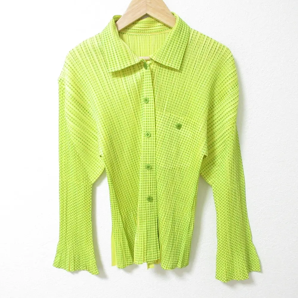 PLEATS PLEASE ISSEY MIYAKE プリーツプリーズ イッセイミヤケ チェック 長袖 シャツ ブラウス PP22-JJ853 サイズ3 イエロー