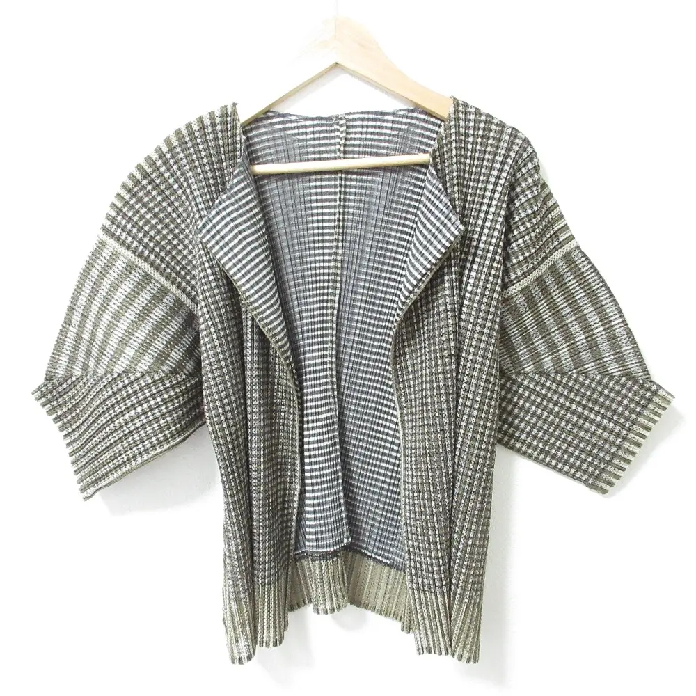 PLEATS PLEASE ISSEY MIYAKE プリーツプリーズ イッセイミヤケ メッシュ カーディガン PP14-JO162 サイズ3 グリーン