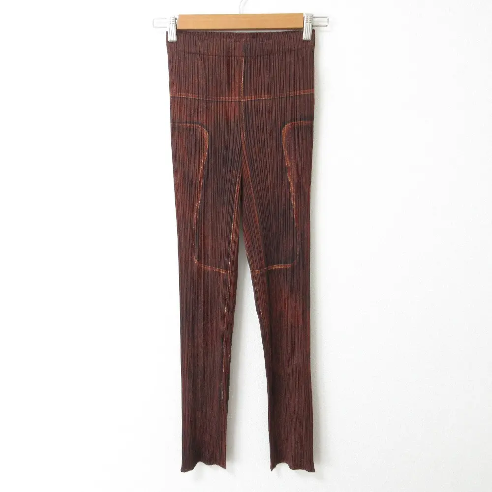 PLEATS PLEASE ISSEY MIYAKE プリーツプリーズ イッセイミヤケ 転写プリント イージーパンツ PP14-JF465 サイズ2 ブラウン