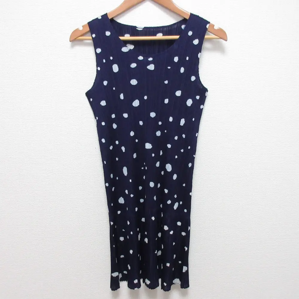 PLEATS PLEASE プリーツプリーズ イッセイミヤケ ドット ノースリーブチュニックカットソー PP93-JK736 サイズ3 ネイビー