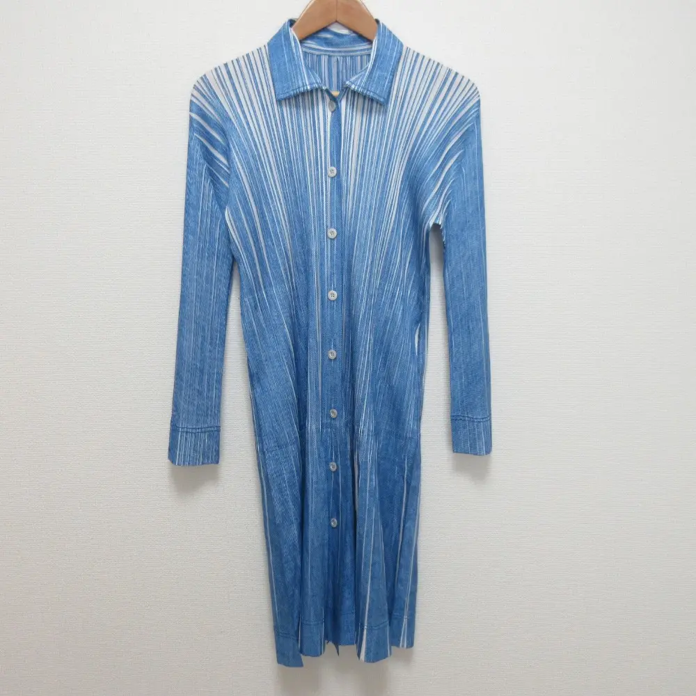 PLEATS PLEASE プリーツプリーズ イッセイミヤケ グラデーション シャツワンピース PP11-JA611 サイズ3 ブルー
