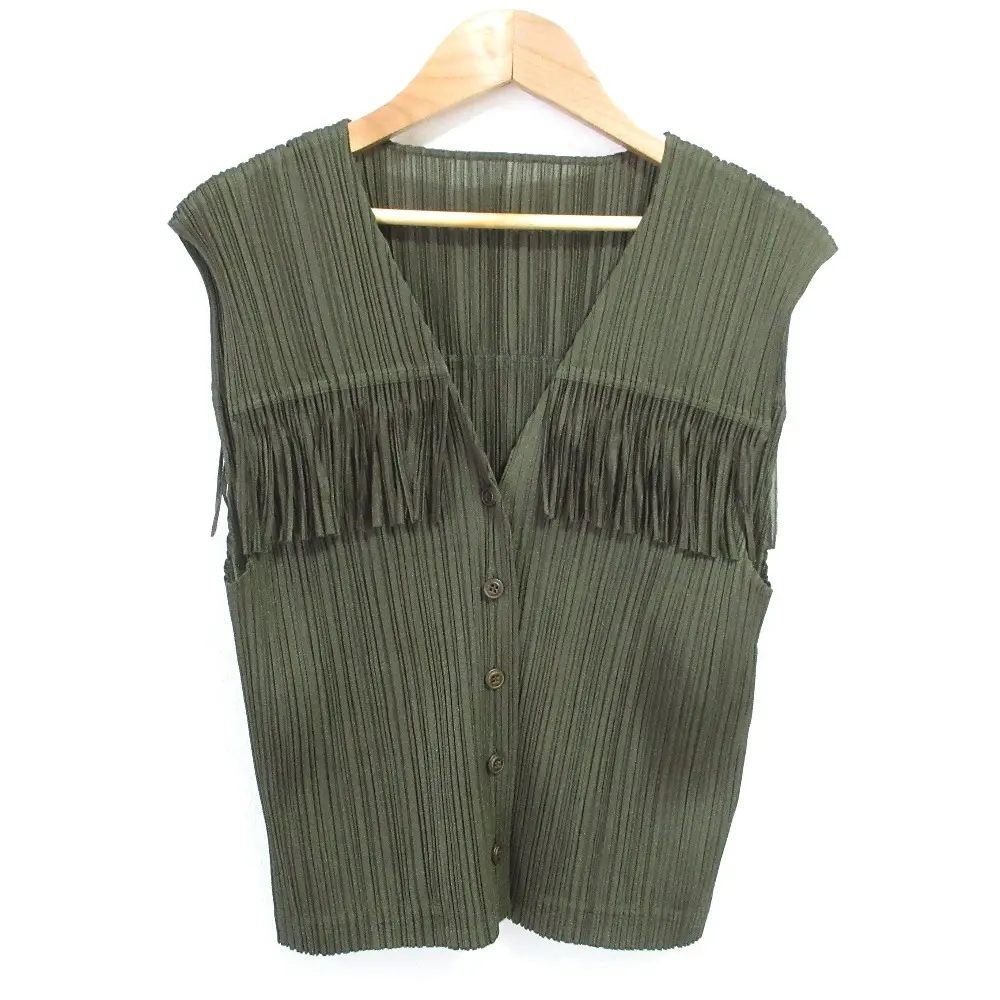 PLEATS PLEASE ISSEY MIYAKE プリーツプリーズ イッセイミヤケ フリンジ べスト ジレ PP91-JE091 サイズ3 カーキの買取実績【2025年8月買取】