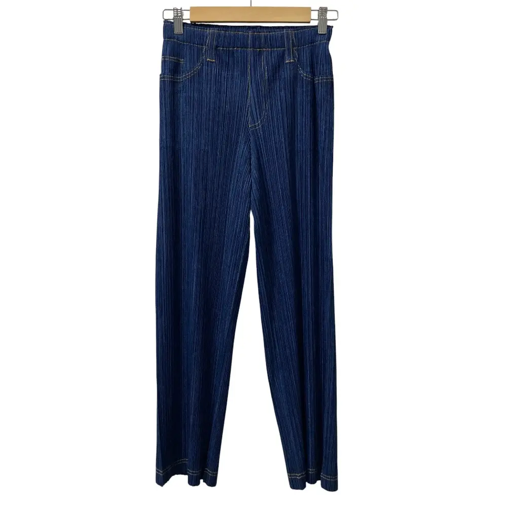 PLEATS PLEASE プリーツプリーズ イッセイミヤケ デニムプリントパンツ サイズ0 ブルー