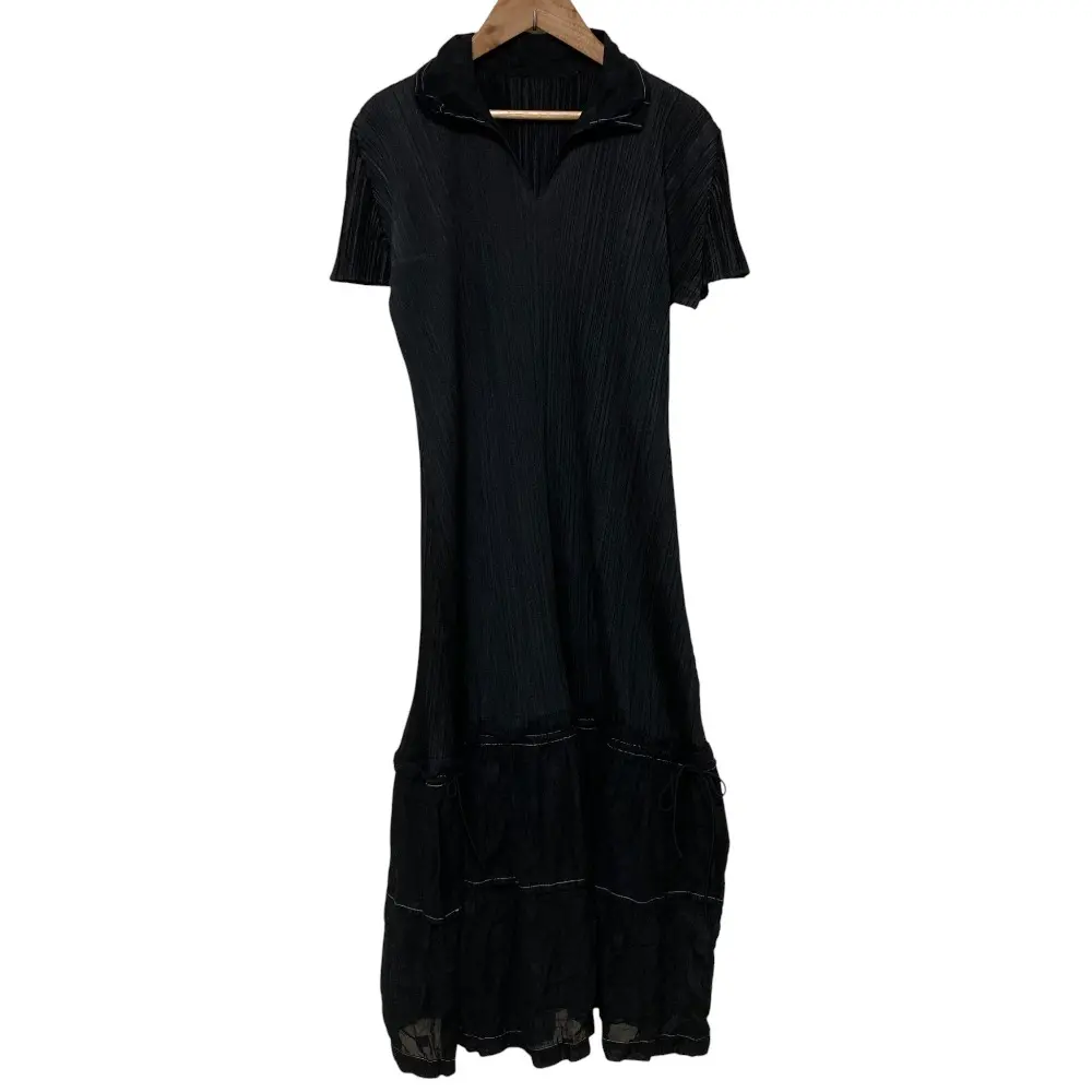 PLEATS PLEASE プリーツプリーズ イッセイミヤケ 異素材コンビ スキッパー シャツワンピース PP43-JH506 サイズ3 ブラック