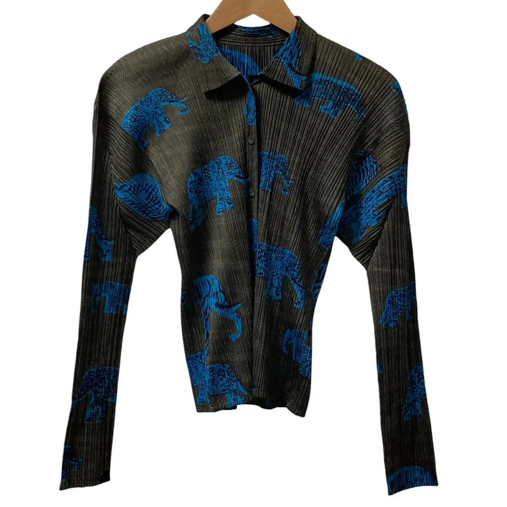 PLEATS PLEASE ISSEY MIYAKE プリーツプリーズ イッセイミヤケ エレファントプリント ロングスリーブシャツ PP94-JK553 3 カーキ