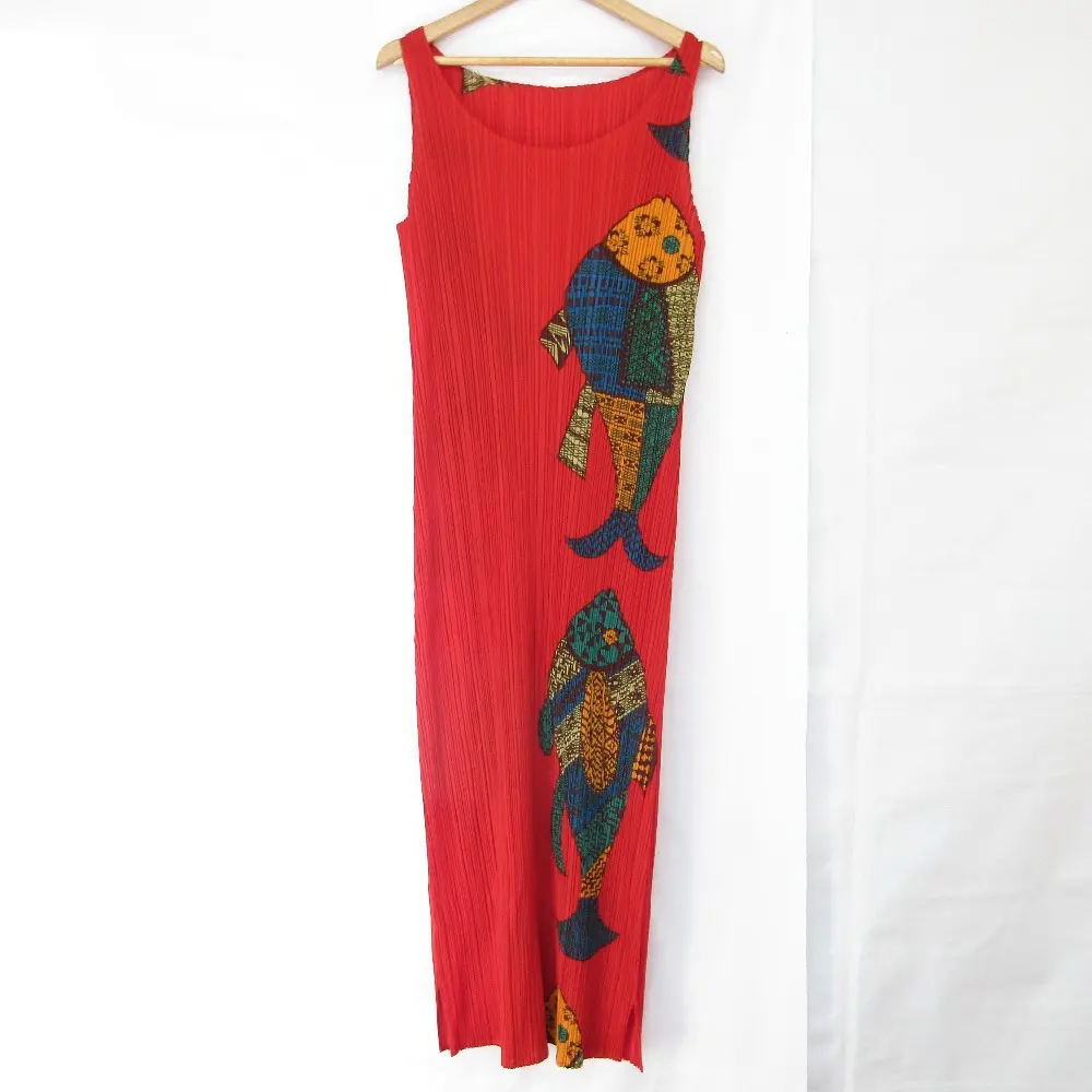 PLEATS PLEASE ISSEY MIYAKE プリーツプリーズ イッセイミヤケ フィッシュプリント ワンピース PP33-JH636 サイズ4 レッド