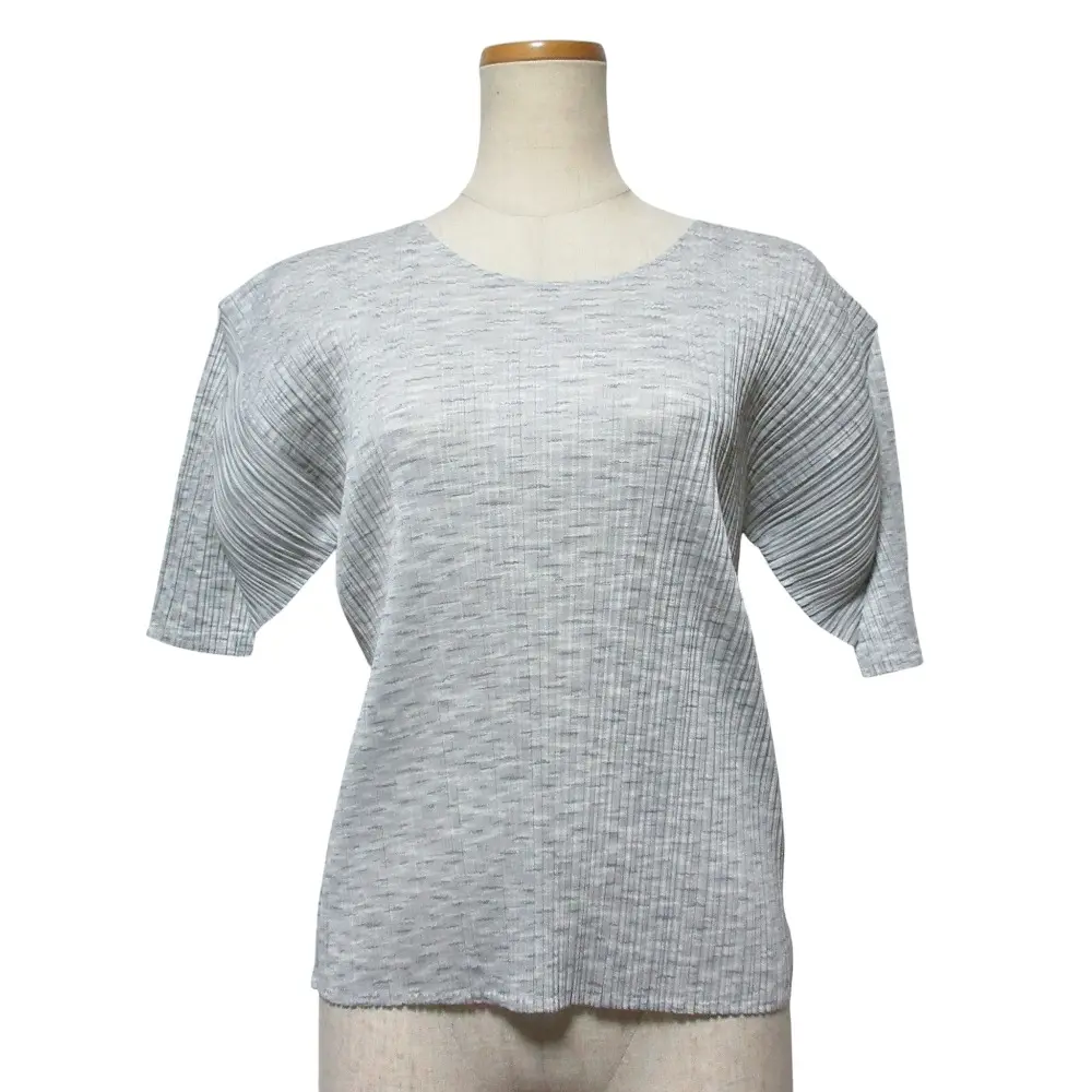 PLEATS PLEASE プリーツプリーズ イッセイミヤケ メランジプリント クルーネックTシャツ PP86-JK733 サイズ3 ライトグレー