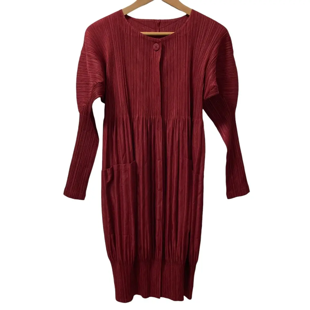 PLEATS PLEASE ISSEY MIYAKE プリーツプリーズ イッセイミヤケ バルーン シャツワンピース PP31-JA412 サイズ3 ワインレッド