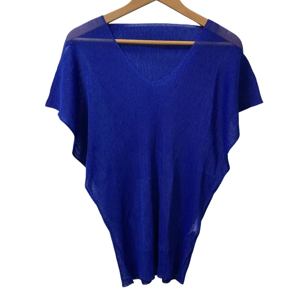 PLEATS PLEASE ISSEY MIYAKE プリーツプリーズ イッセイミヤケ ノースリーブブラウス メッシュパーカー サイズ3 ブルー