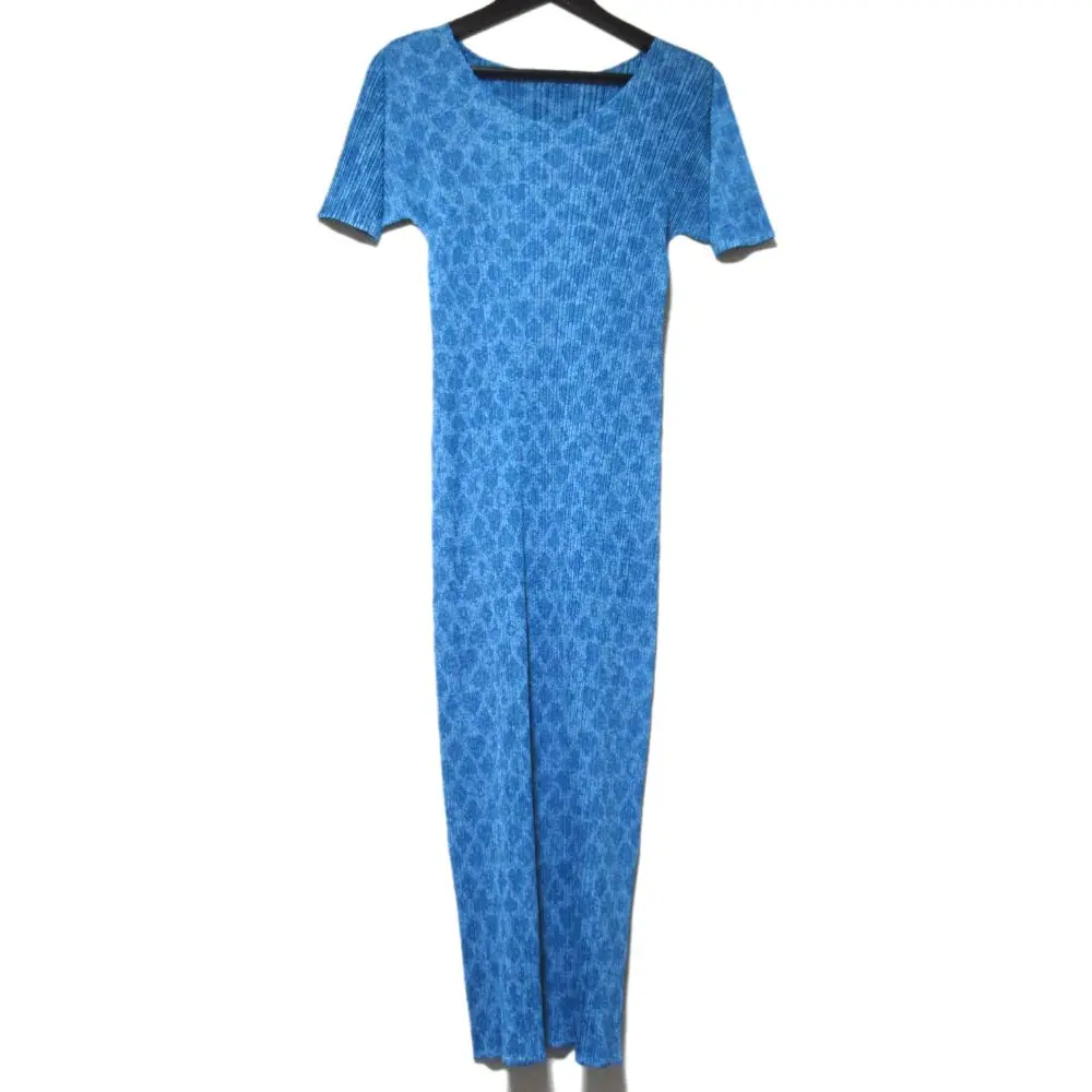 PLEATS PLEASE ISSEY MIYAKE プリーツプリーズ イッセイミヤケ 総柄 半袖 ロング丈 ワンピース PP73-JH106 サイズ3 ブルー