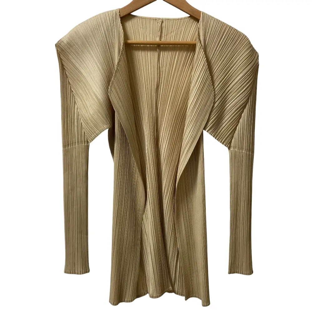 PLEATS PLEASE ISSEY MIYAKE プリーツプリーズ イッセイミヤケ オープンフロントカーディガン サイズ3 ベージュ