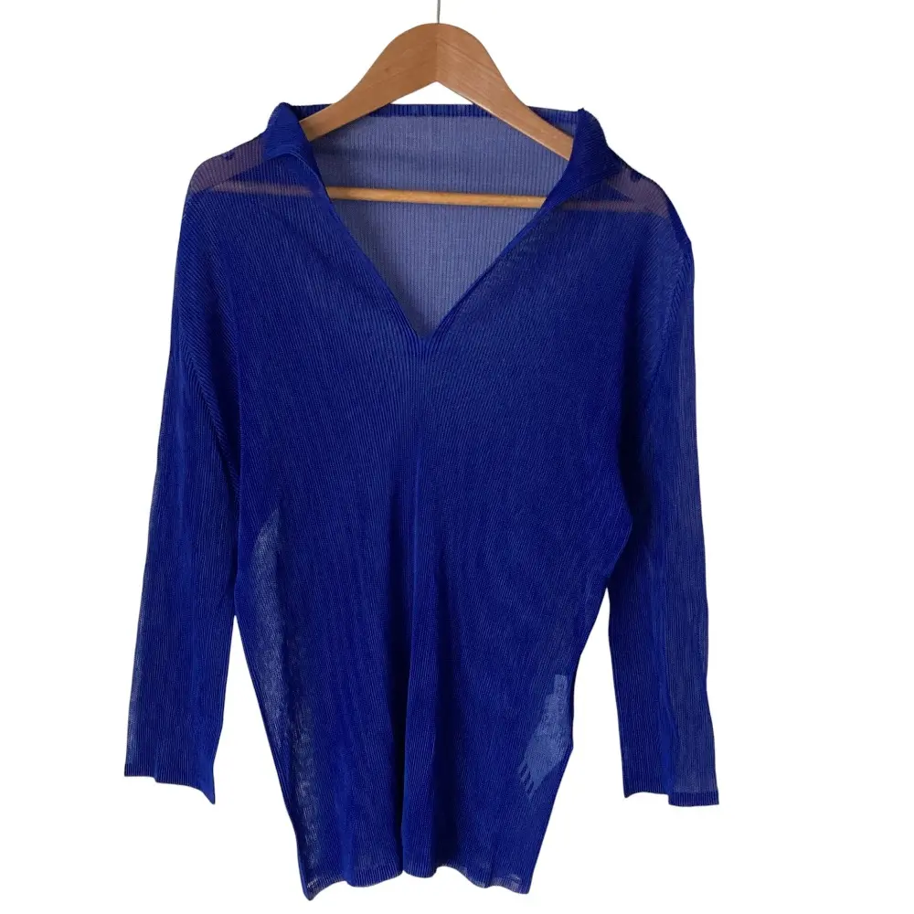 PLEATS PLEASE プリーツプリーズ キーネック メッシュカットソー PP11-FK692 サイズ3 ブルー