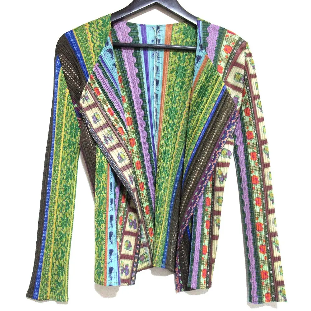 PLEATS PLEASE プリーツプリーズ イッセイミヤケ マルチストライプ オープンフロント カーディガン ブラウス 3 マルチカラー