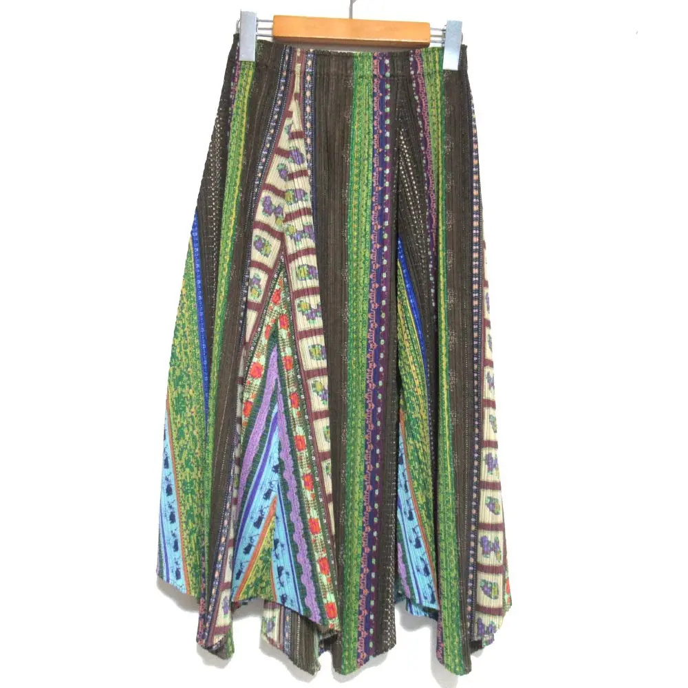 PLEATS PLEASE ISSEY MIYAKE プリーツプリーズ イッセイミヤケ マルチストライプ柄 ランダムヘム フレアスカート 1 マルチカラー