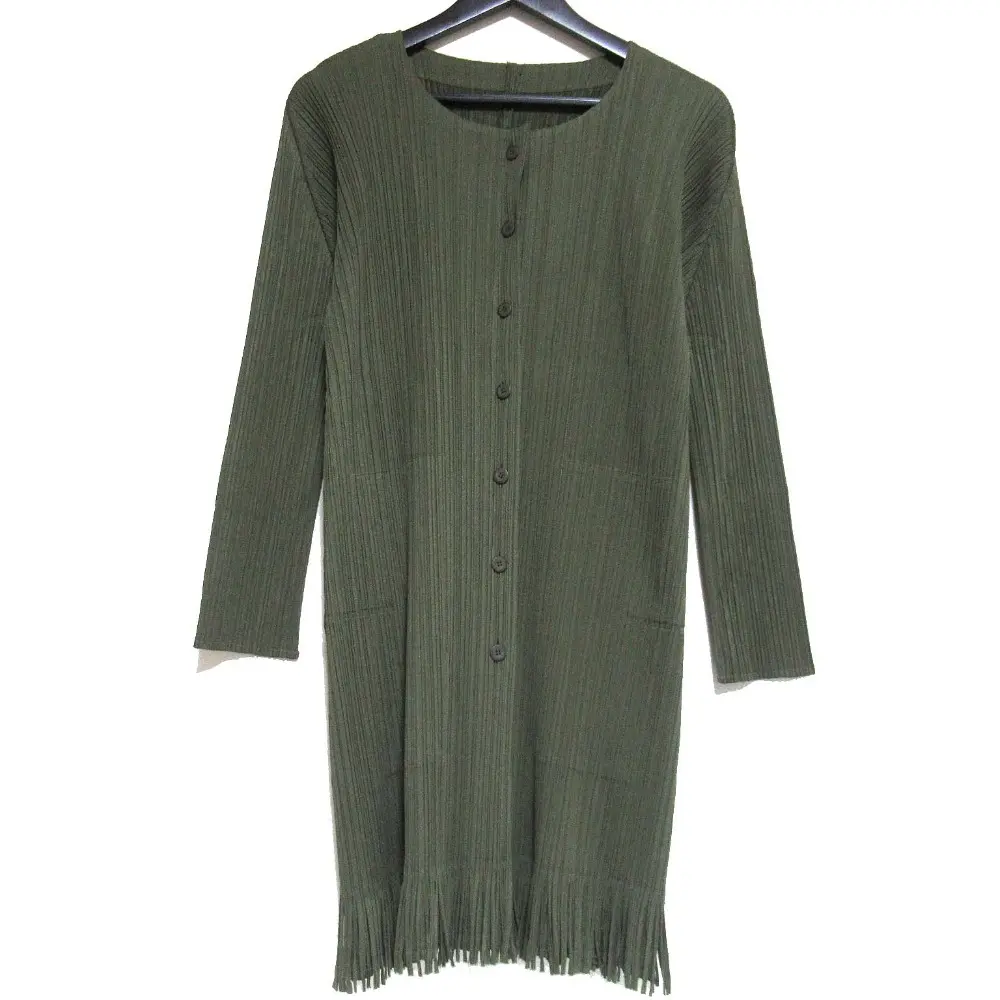 PLEATS PLEASE ISSEY MIYAKE プリーツプリーズ イッセイミヤケ フリンジヘム シャツワンピース PP91-JA585 サイズ2 カーキ