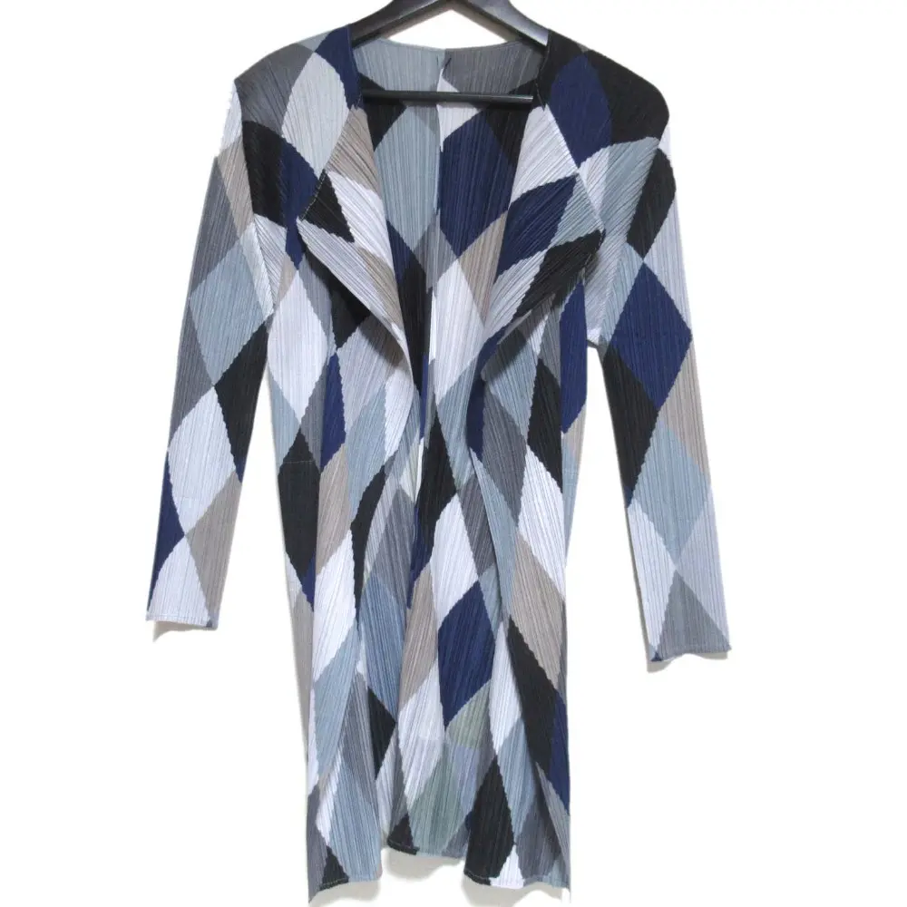 PLEATS PLEASE ISSEY MIYAKE プリーツプリーズ イッセイミヤケ プリーツ加工 ダイヤ柄 カーディガン ブラウス 2 マルチカラー