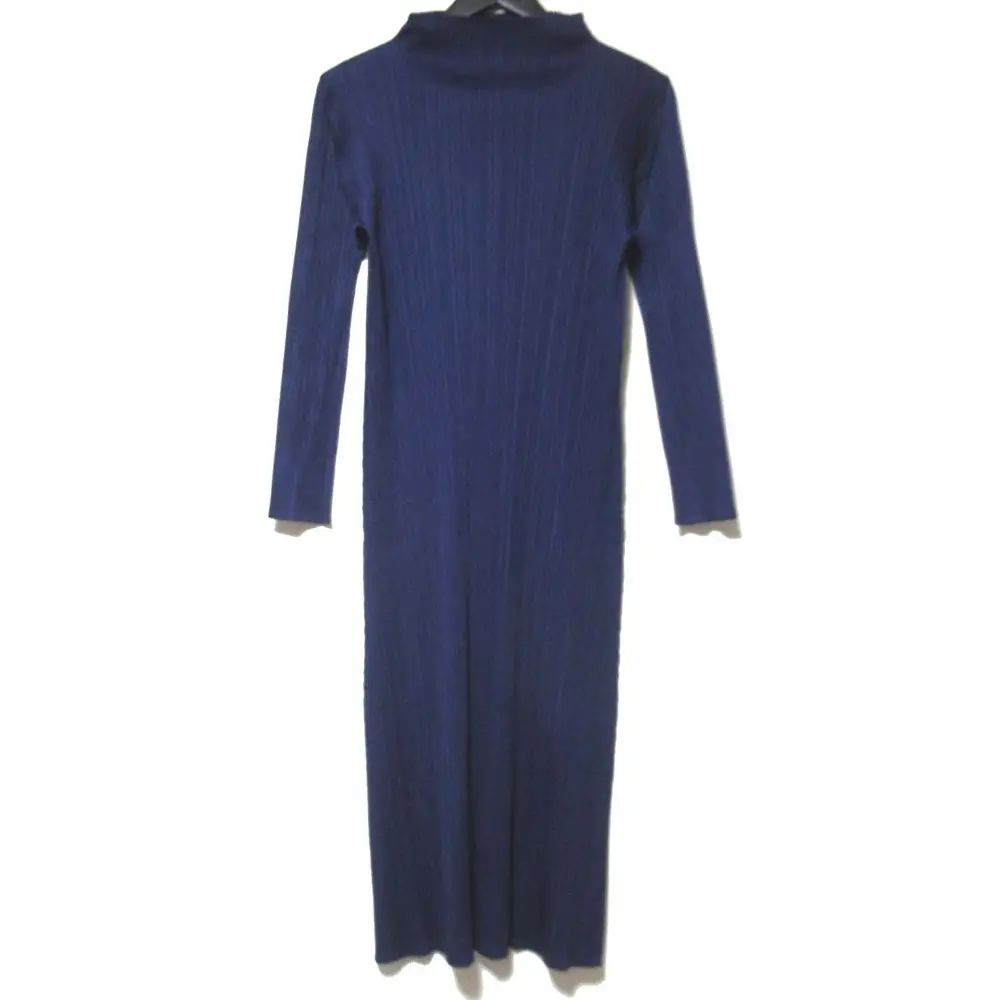 PLEATS PLEASE ISSEY MIYAKE プリーツプリーズ イッセイミヤケ 長袖 ハイネック ワンピース PP91-JH108 サイズ3 ネイビー