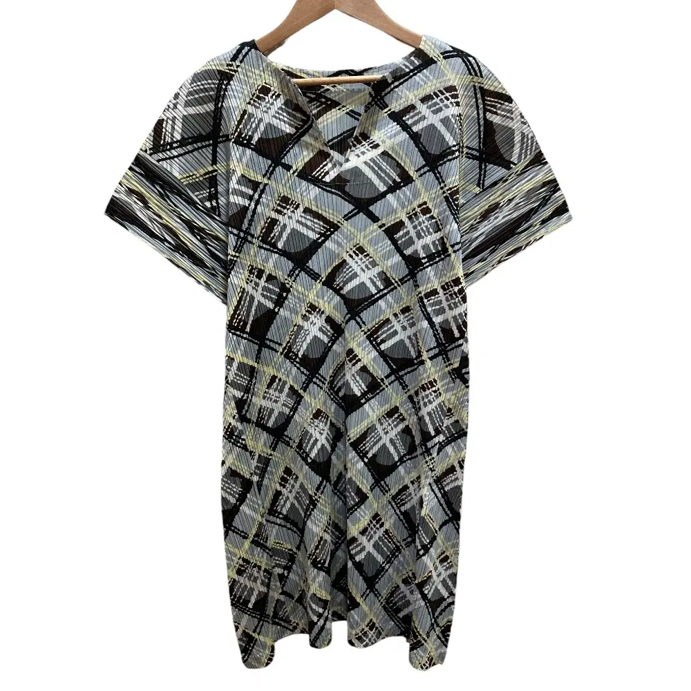 PLEATS PLEASE ISSEY MIYAKE プリーツプリーズ イッセイミヤケ チェック柄 キーネックワンピース PP01-JT755 SIZE3 マルチカラー
