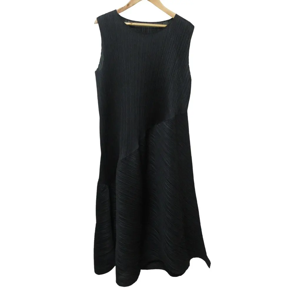 23SS PLEATS PLEASE プリーツプリーズ イッセイミヤケ CALLA ノースリーブ ドレス ロングワンピース PP31JH513 3 ブラック