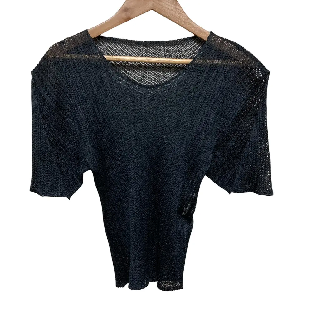 PLEATS PLEASE ISSEY MIYAKE プリーツプリーズ イッセイミヤケ メッシュ Tシャツ PP06-JK604 サイズ3 ブラック