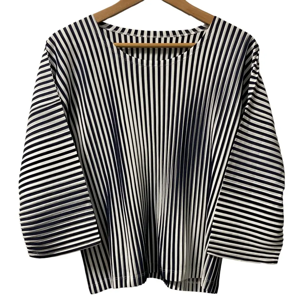 PLEATS PLEASE ISSEY MIYAKE プリーツプリーズ イッセイミヤケ ストライプブラウス サイズ3 ネイビー×ホワイト