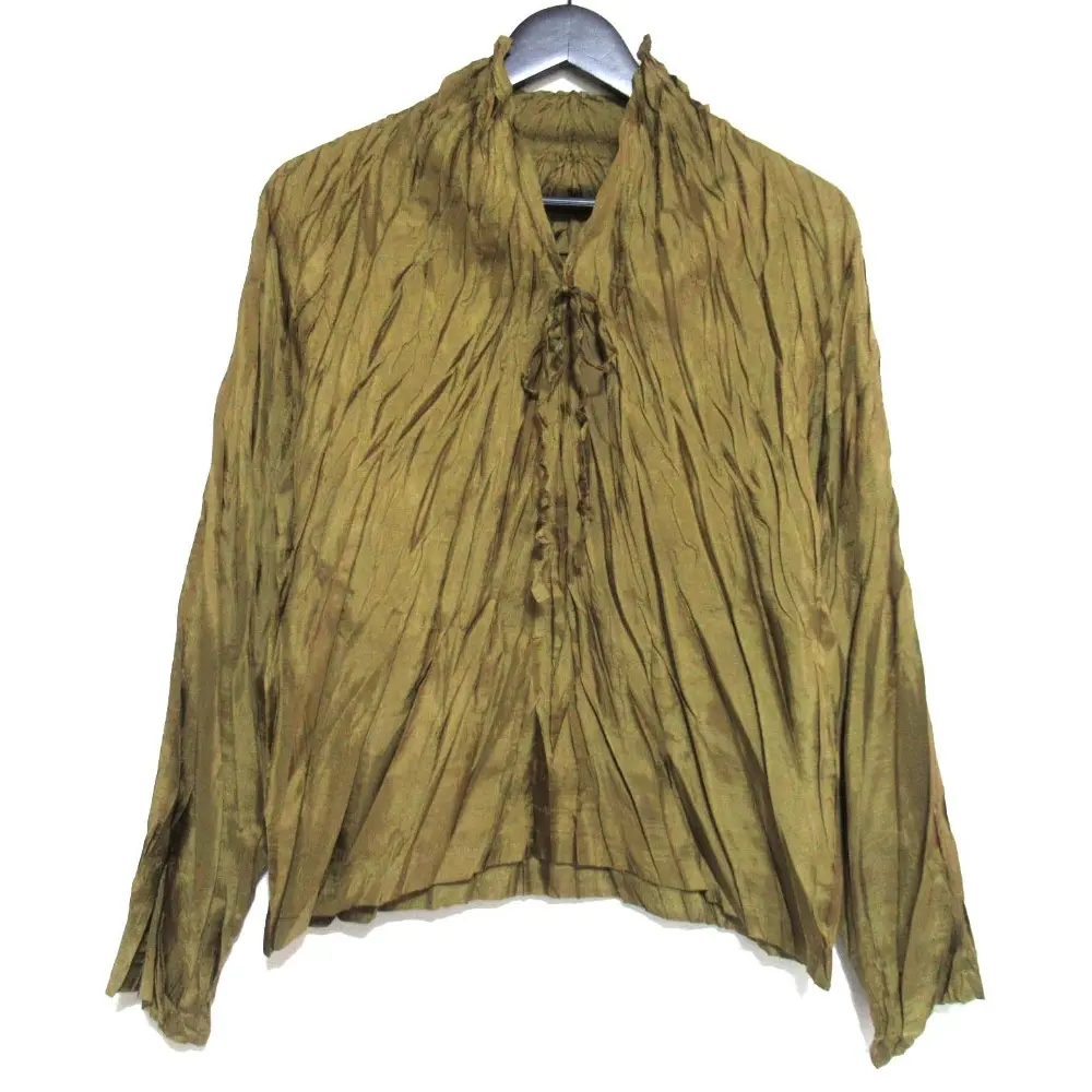 PLEATS PLEASE ISSEY MIYAKE プリーツプリーズ イッセイミヤケ シワ加工 プルオーバー ブラウス シャツ サイズ3 カーキ系