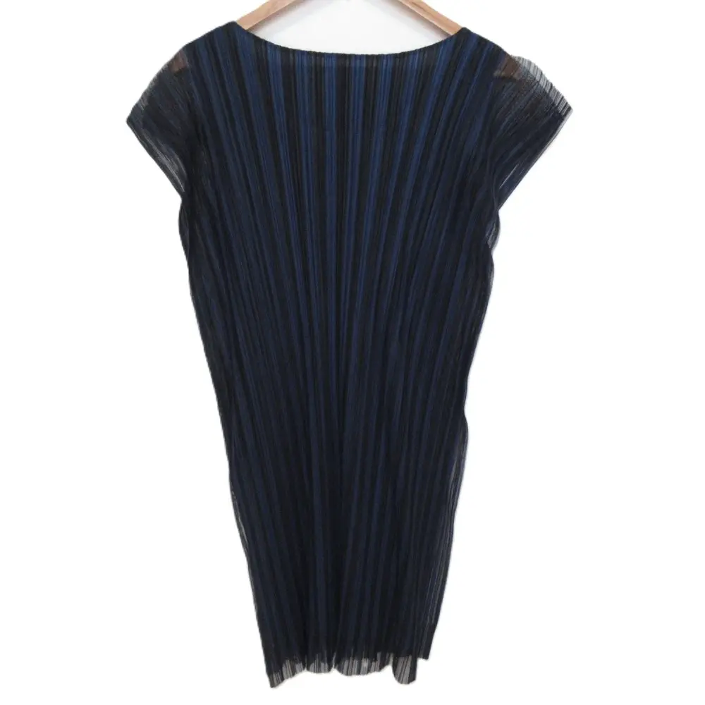 PLEATS PLEASE ISSEY MIYAKE プリーツプリーズ イッセイミヤケ ストライプ レイヤード ワンピース PP41-JT677 サイズ3 ブルー