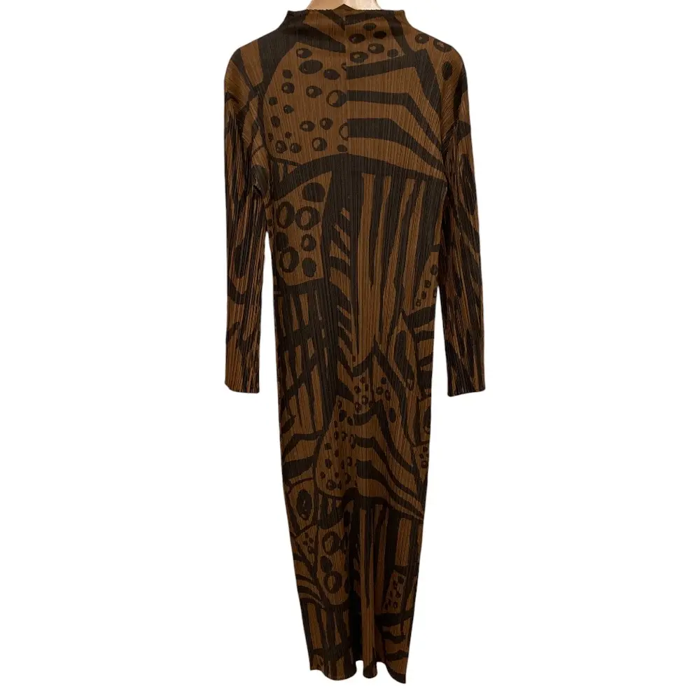 PLEATS PLEASE ISSEY MIYAKE プリーツプリーズ イッセイミヤケ グラフィックプリント ワンピース PP33-JH747 サイズ3 ブラウン