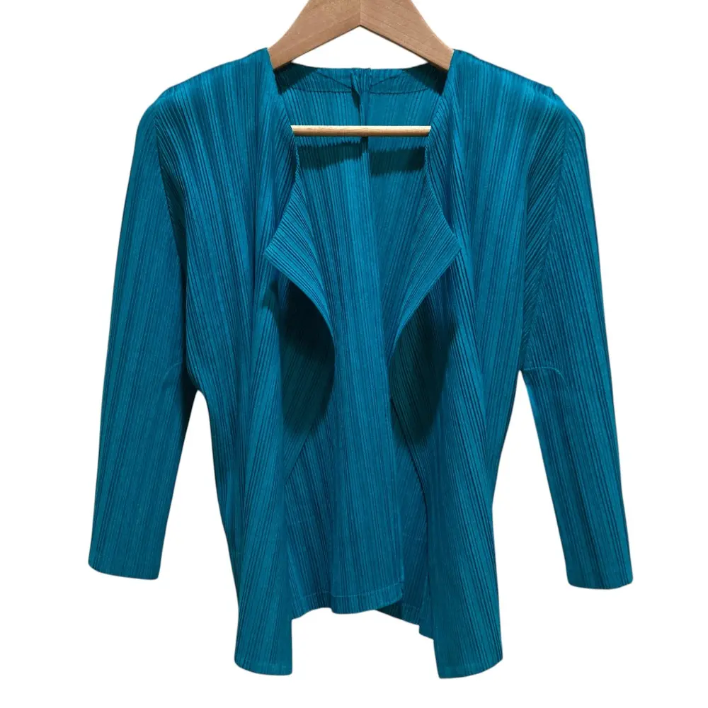 PLEATS PLEASE ISSEY MIYAKE プリーツプリーズ イッセイミヤケ カーディガン 羽織り PP41-F0383 SIZE3 ブルーグリーン