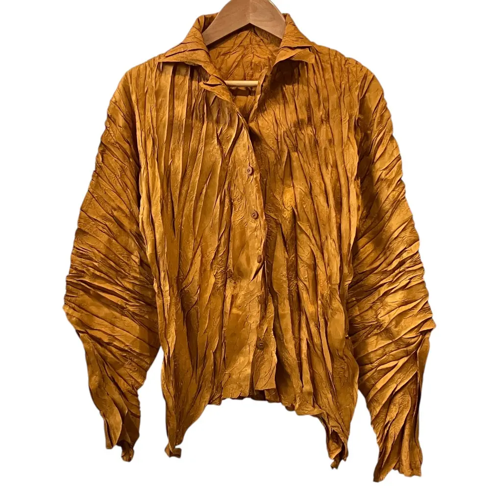 PLEATS PLEASE ISSEY MIYAKE プリーツプリーズ イッセイミヤケ シワ加工 ブラウス シャツ PP34-ZT948 サイズ3 マスタード