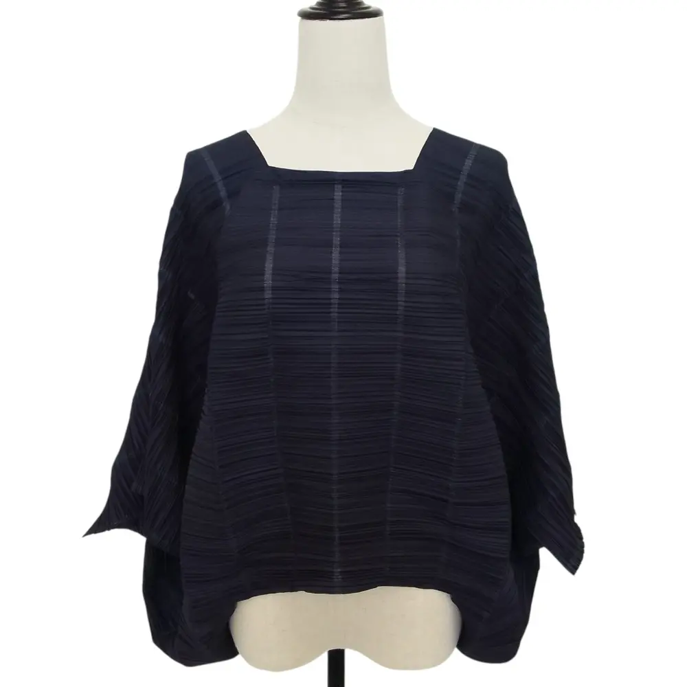 PLEATS PLEASE ISSEY MIYAKE プリーツプリーズ イッセイミヤケ スクエアネックドルマンカットソー PP53-JK502 サイズ3 ネイビー