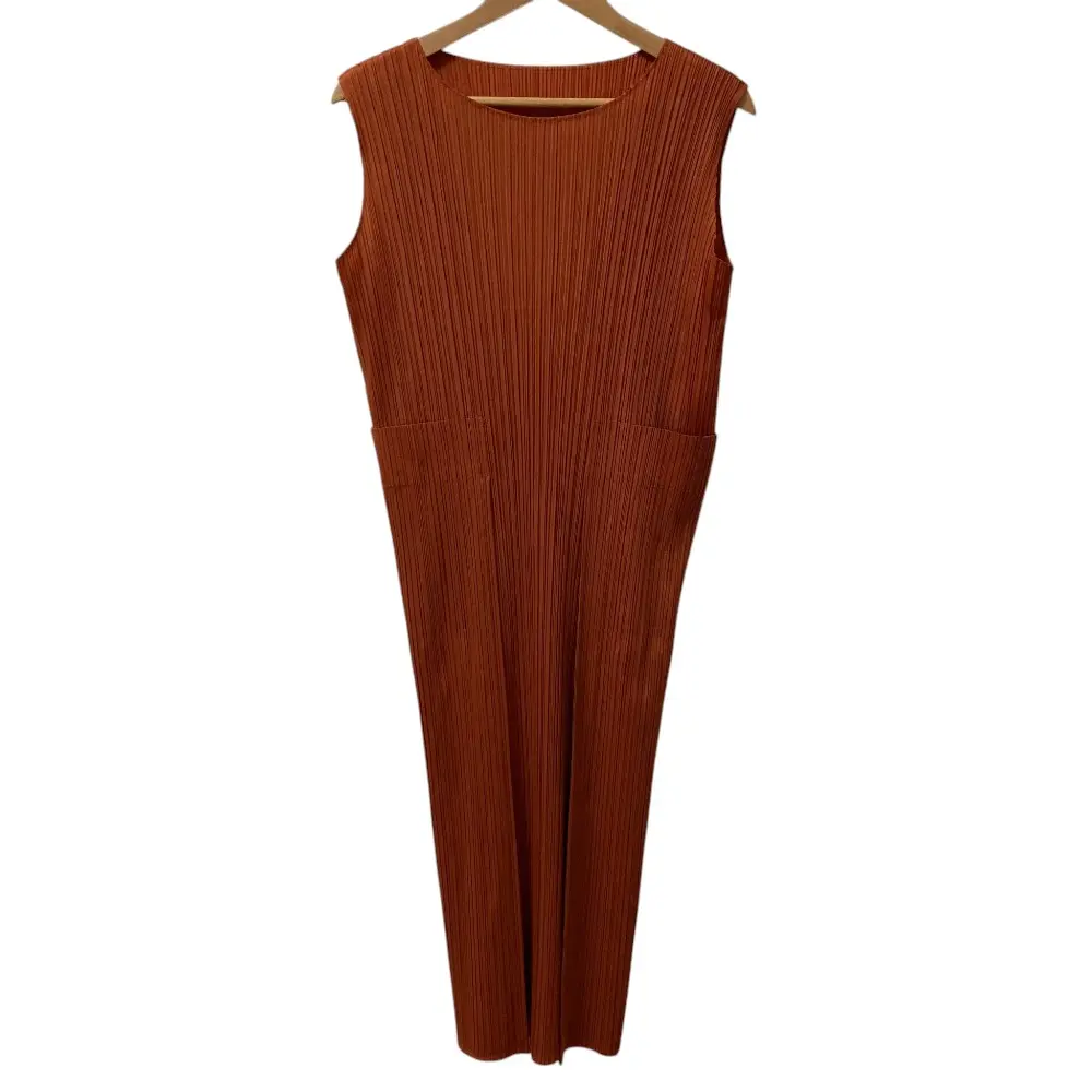 PLEATS PLEASE プリーツプリーズ イッセイミヤケ ノースリーブ ロングワンピース PP33-JH494 サイズ3 オレンジブラウン