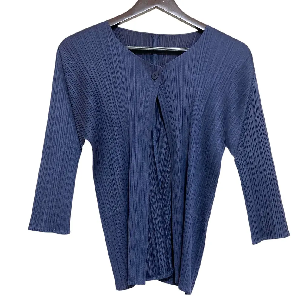 PLEATS PLEASE ISSEY MIYAKE プリーツプリーズ イッセイミヤケ 七分袖 1つボタン カーディガン サイズ3 ネイビー